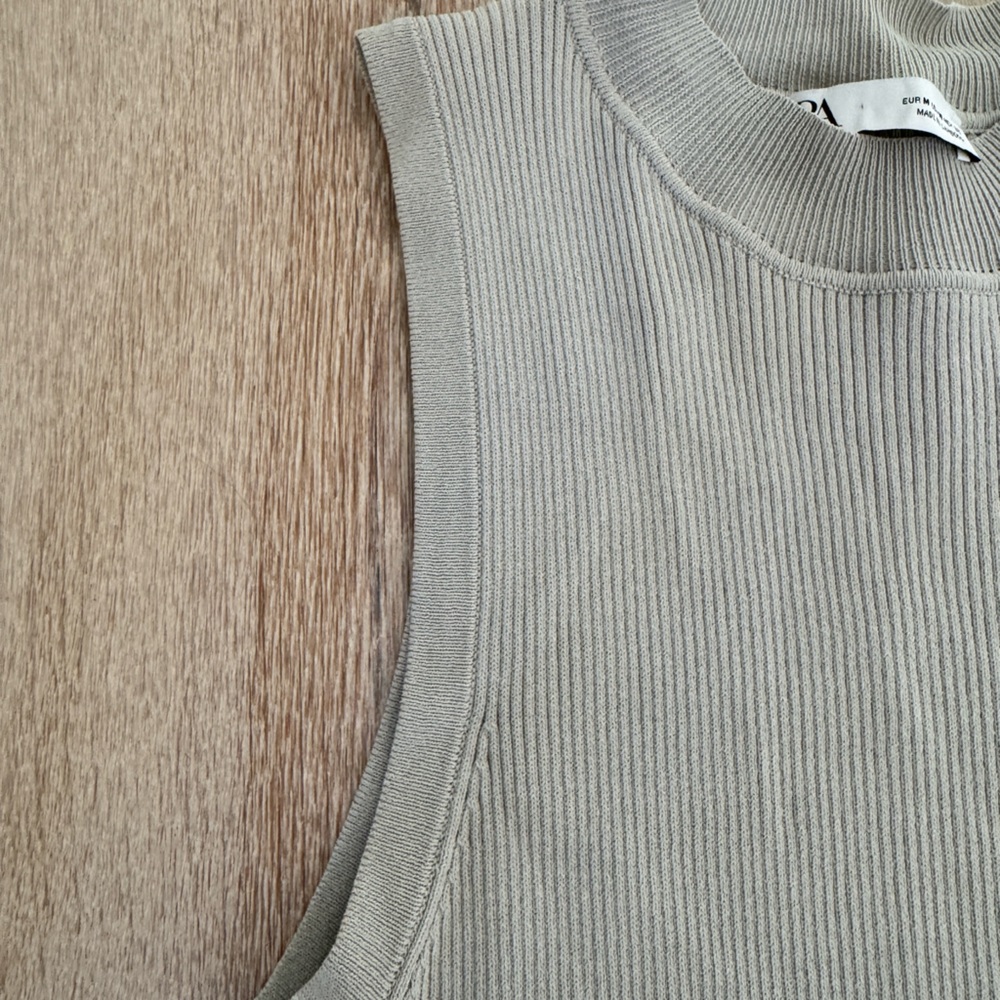 NWT Zara Gray Sleeveless Mock Neck Ribbed Midi Dress - Picture 3 of 8